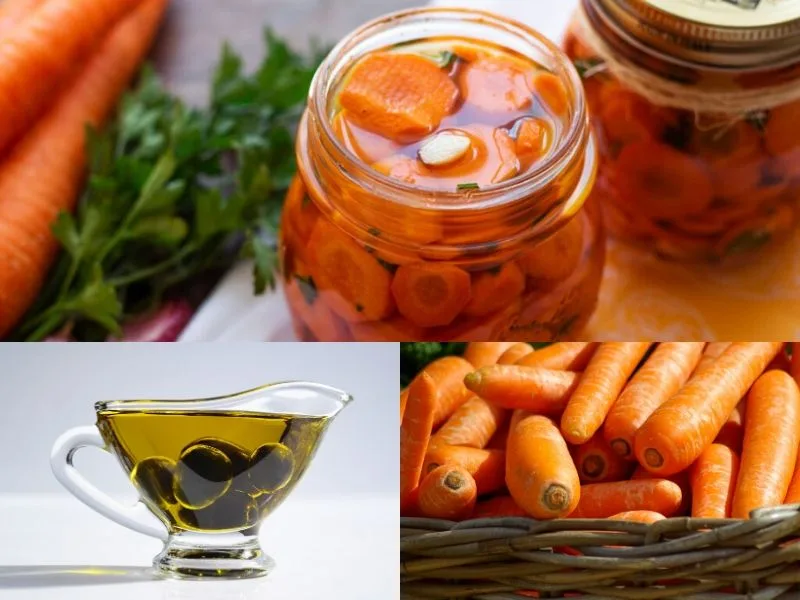 Barattoli di carote sott'olio pronte da servire
