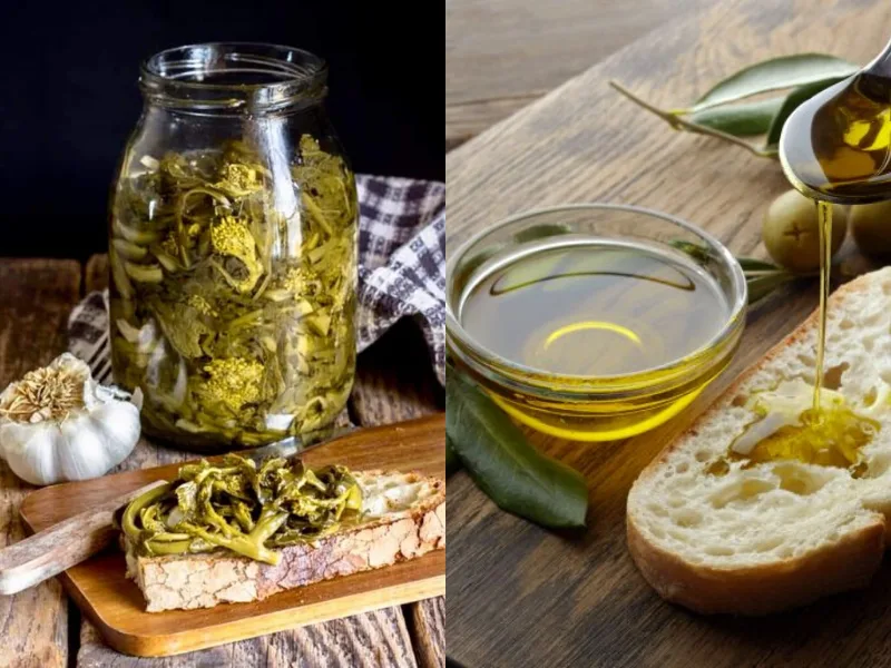 Cime di rapa sott'olio in barattoli di vetro, ricetta pugliese