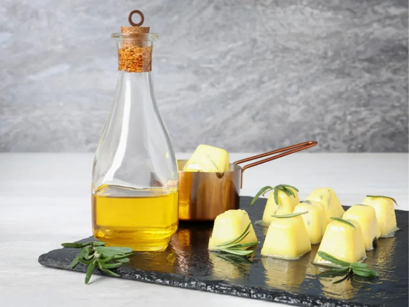 Cubetti di olio extravergine di oliva ed erbe aromatiche pronti per essere congelati