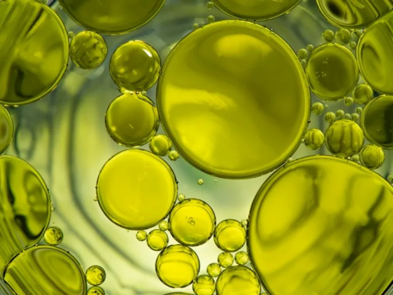 Olio extravergine d'oliva versato, ricco di acido oleico