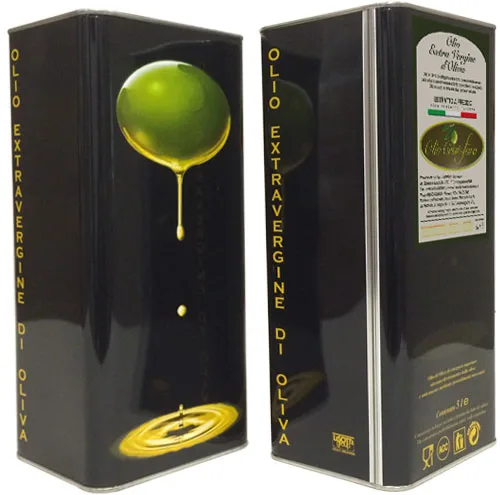 Lattina da 5 litri di olio extravergine d'oliva Cristofaro, esempio di confezionamento con etichetta