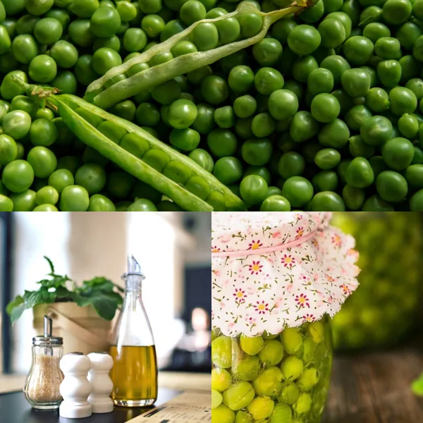 Vasetti di piselli sott'olio fatti in casa con aromi e Olio Extravergine di Oliva