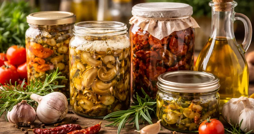 Barattoli di conserve sott'olio fatte in casa