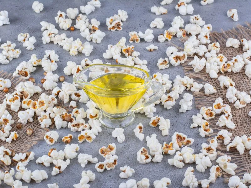 Ciotola di popcorn conditi con olio extravergine di oliva e rosmarino
