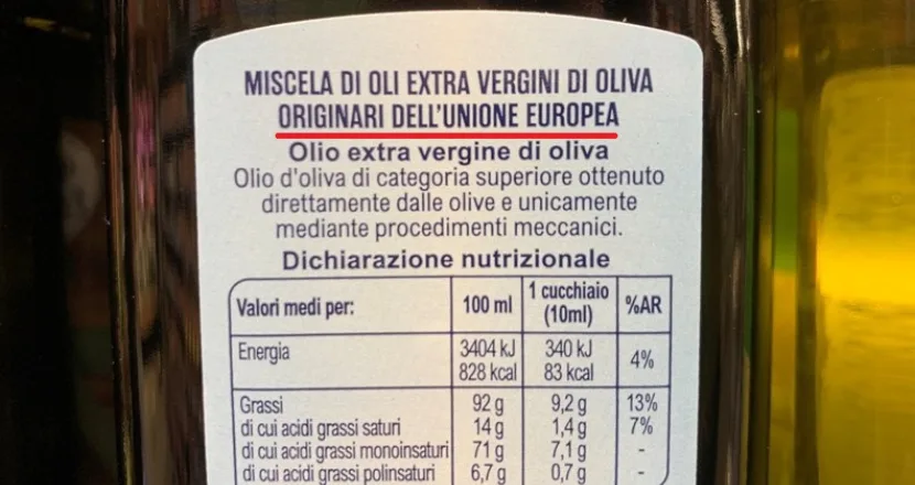 Etichettatura nutrizionale olio extravergine di oliva EVOO — Agricola Pannarale