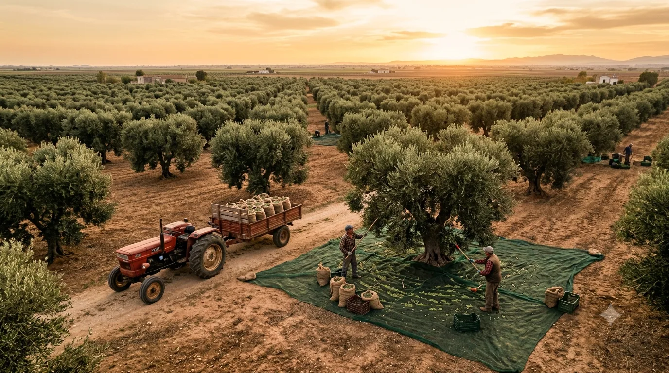 Oliveto di Peranzana in Alto Tavoliere durante la campagna olearia autunnale, Torremaggiore (FG)